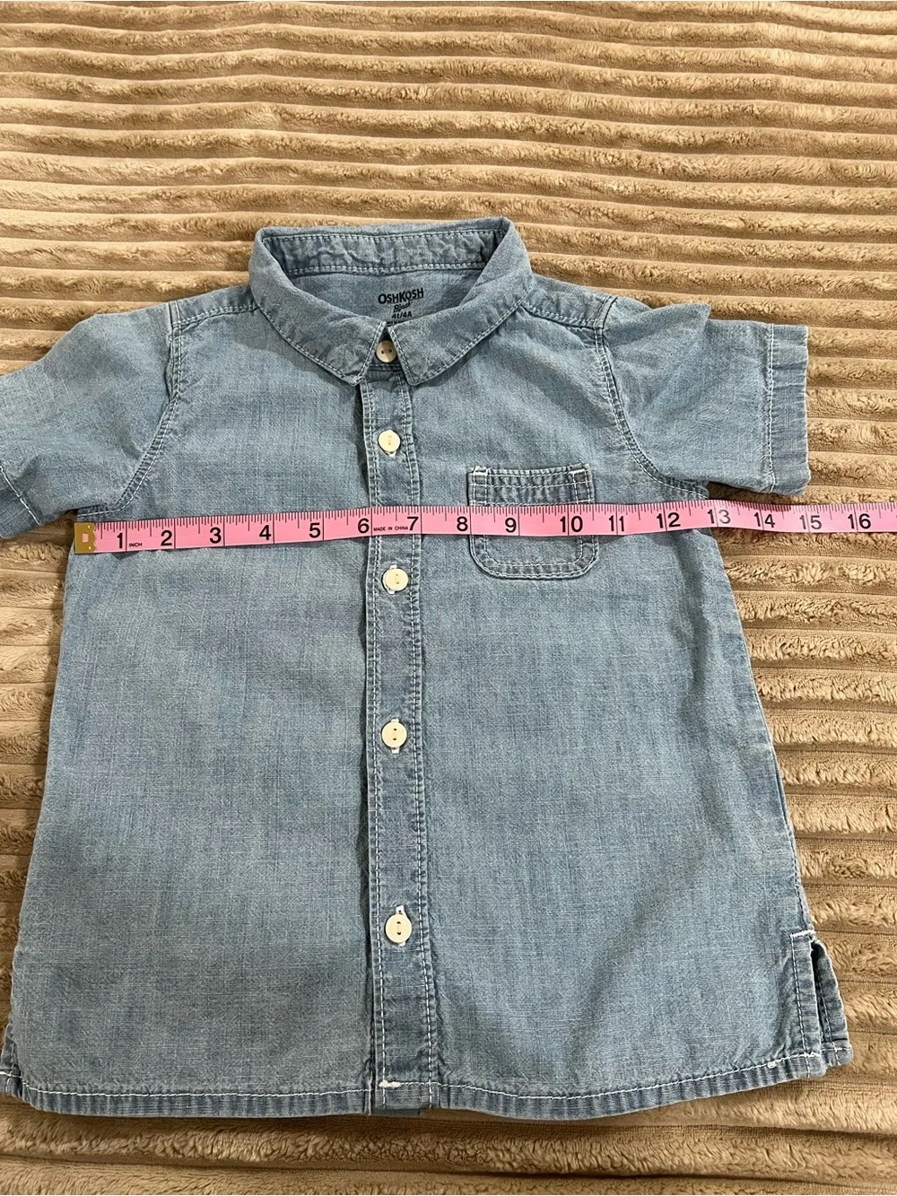 OshKosh B’gosh Toddler Boys Light Wash Denim Button Down Shirt- 4T- 100% Cotton